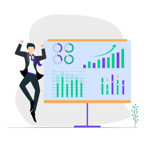 Illustration: Founder celebrating with financial model