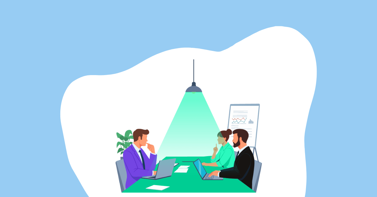 Featured image: Illustration of founder confident in front of investors