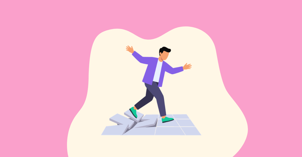 Featured image: Illustration of a founder losing their footing as a SAFE conversion pulls the ground out from under them, floor tiles sliding apart beneath their feet.