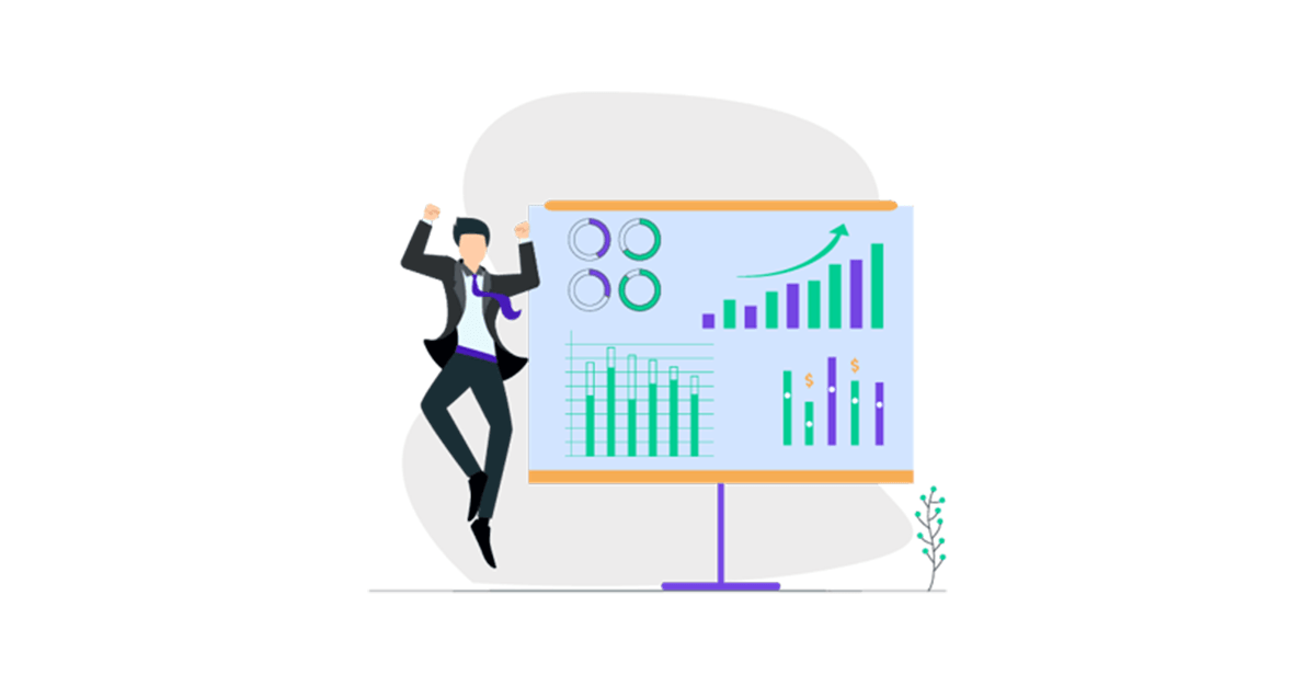 Illustration: Founder celebrating with financial model