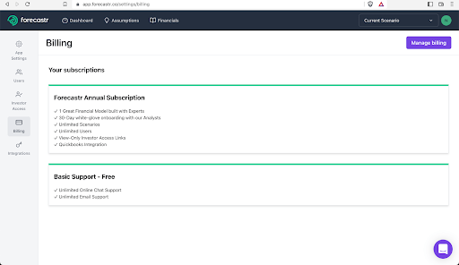 billing page